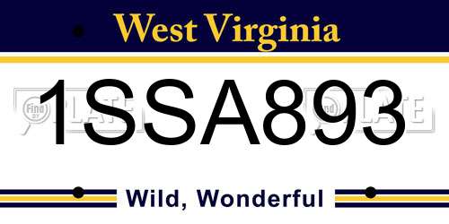 1SSA893 West Virginia License Plate