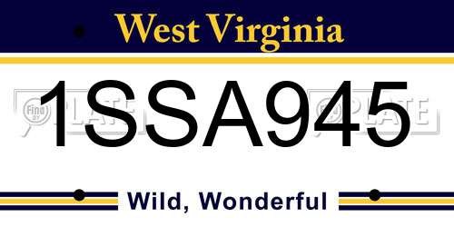 1SSA945 West Virginia License Plate