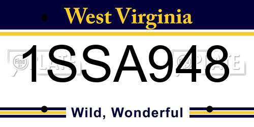 1SSA948 West Virginia License Plate