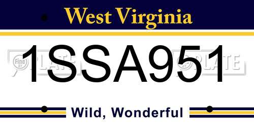 1SSA951 West Virginia License Plate
