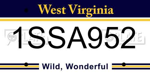 1SSA952 West Virginia License Plate
