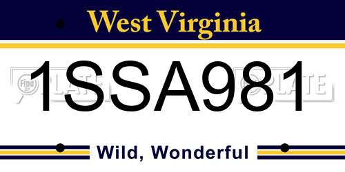 1SSA981 West Virginia License Plate