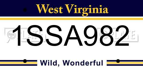 1SSA982 West Virginia License Plate