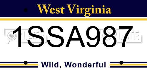 1SSA987 West Virginia License Plate