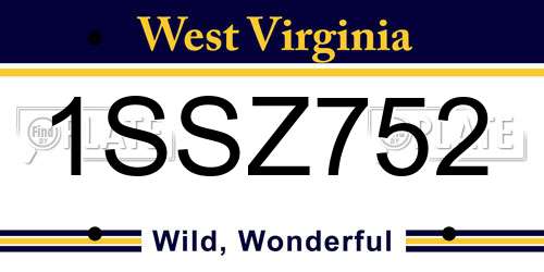 1SSZ752 West Virginia License Plate