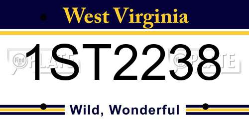 1ST2238 West Virginia License Plate