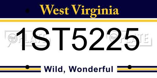 1ST5225 West Virginia License Plate