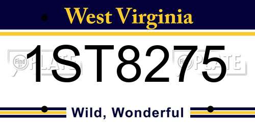 1ST8275 West Virginia License Plate