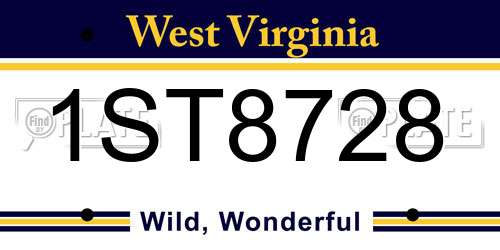 1ST8728 West Virginia License Plate