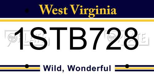 1STB728 West Virginia License Plate