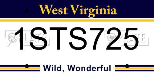 1STS725 West Virginia License Plate