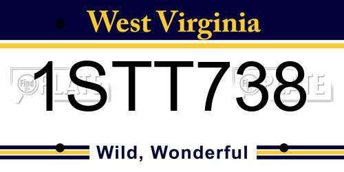 1STT738 West Virginia License Plate