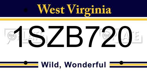 1SZB720 West Virginia License Plate