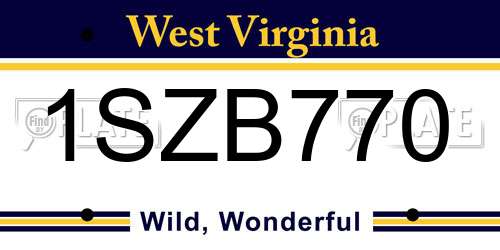 1SZB770 West Virginia License Plate