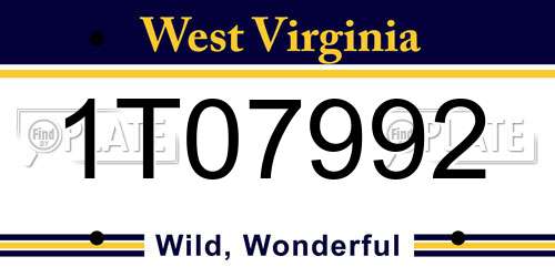 1T07992 West Virginia License Plate