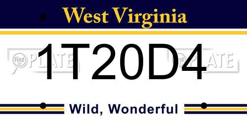 1T20D4 West Virginia License Plate