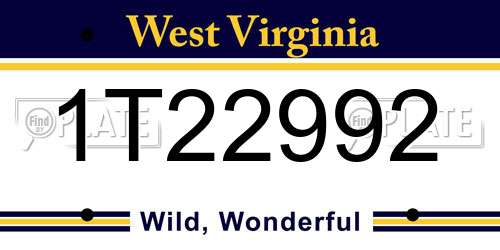 1T22992 West Virginia License Plate