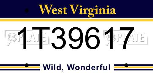 1T39617 West Virginia License Plate