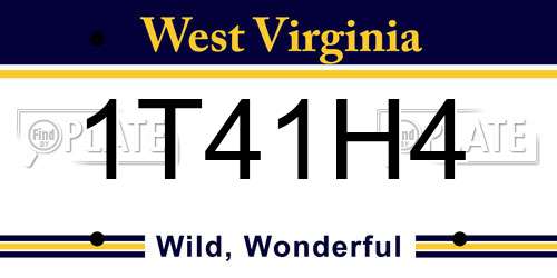 1T41H4 West Virginia License Plate
