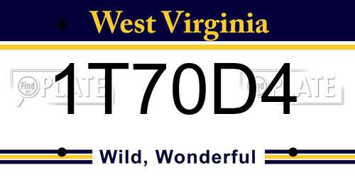 1T70D4 West Virginia License Plate