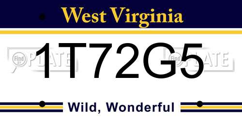 1T72G5 West Virginia License Plate