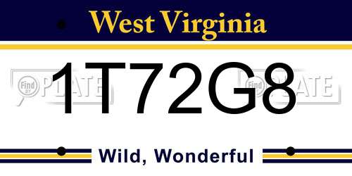 1T72G8 West Virginia License Plate