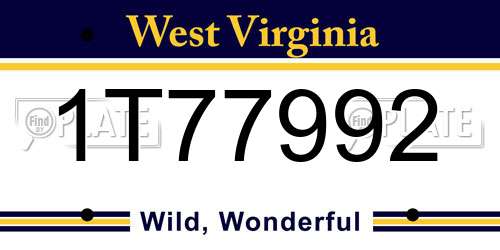 1T77992 West Virginia License Plate