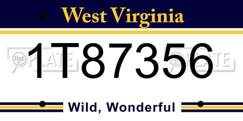 1T87356 West Virginia License Plate