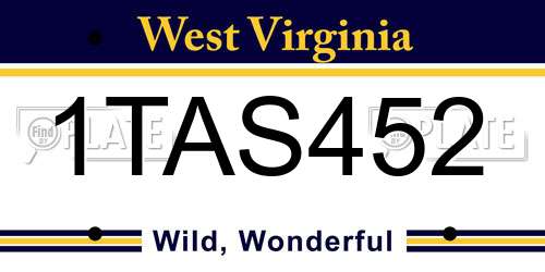 1TAS452 West Virginia License Plate