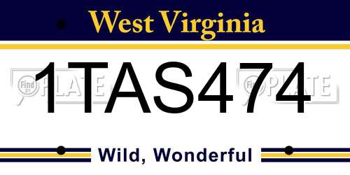 1TAS474 West Virginia License Plate