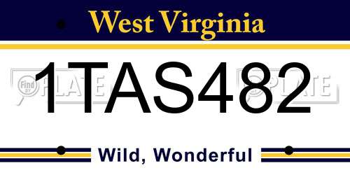 1TAS482 West Virginia License Plate