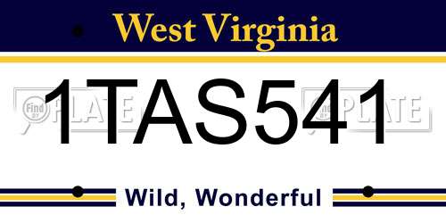 1TAS541 West Virginia License Plate