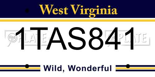 1TAS841 West Virginia License Plate