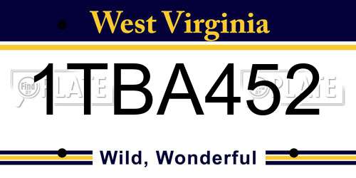 1TBA452 West Virginia License Plate