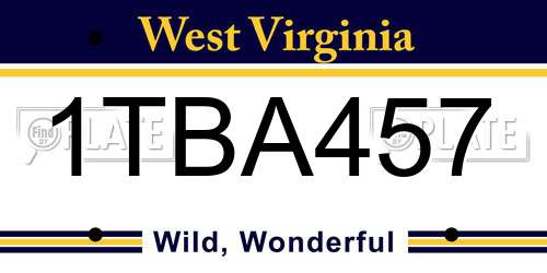 1TBA457 West Virginia License Plate