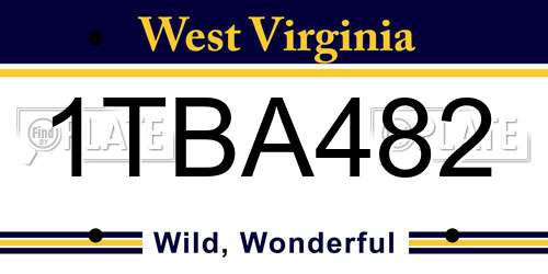 1TBA482 West Virginia License Plate