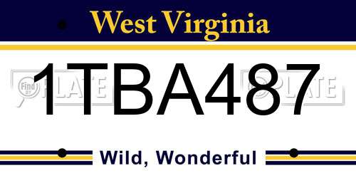 1TBA487 West Virginia License Plate