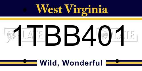 1TBB401 West Virginia License Plate
