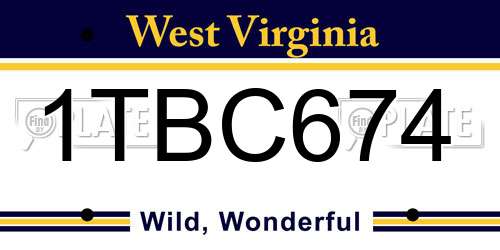 1TBC674 West Virginia License Plate