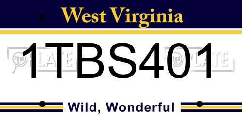 1TBS401 West Virginia License Plate