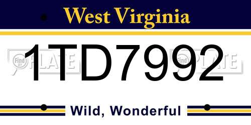 1TD7992 West Virginia License Plate