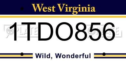 1TDO856 West Virginia License Plate