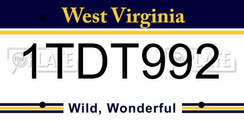 1TDT992 West Virginia License Plate