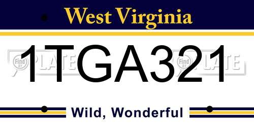 1TGA321 West Virginia License Plate