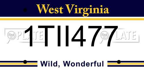 1TII477 West Virginia License Plate