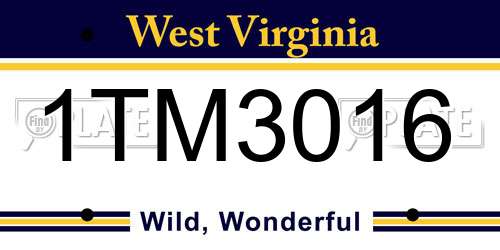 1TM3016 West Virginia License Plate