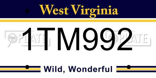 1TM992 West Virginia License Plate