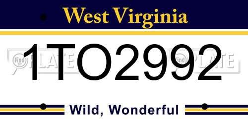 1TO2992 West Virginia License Plate
