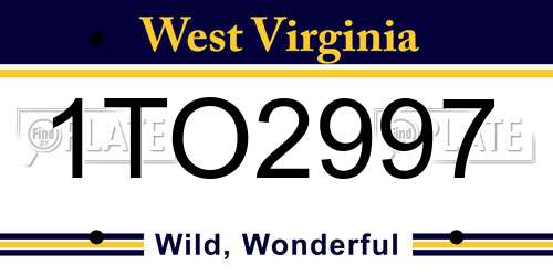 1TO2997 West Virginia License Plate