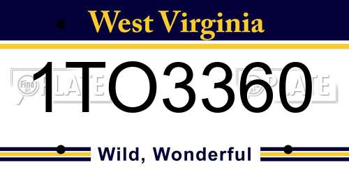 1TO3360 West Virginia License Plate